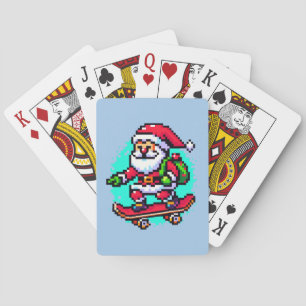 Skateboarding Santa - Fun Pixel Art Holiday Design Playing Cards