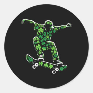 Skateboarding Shamrocks Boys Kids Mens St Patricks Classic Round Sticker