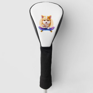 Skateboarding Shiba Inu Dog for Kids Golf Head Cover