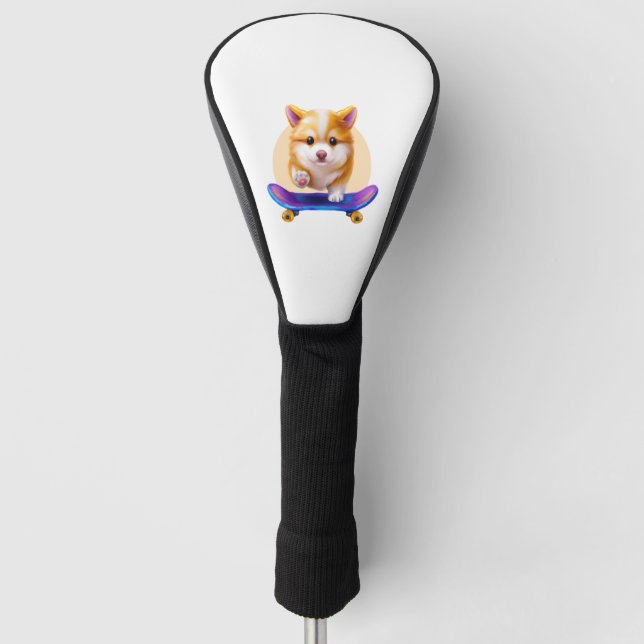 Skateboarding Shiba Inu Dog for Kids Golf Head Cover (Front)