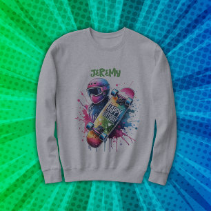 Skateboarding Skater Happy Birthday Monogram Grey Sweatshirt