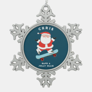 Skateboarding Skater Holiday Gift Snowflake Pewter Christmas Ornament