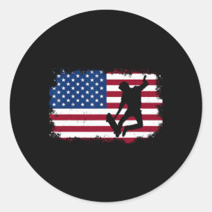 Skateboarding Skater Skate Board American Flag Men Classic Round Sticker