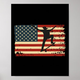 Skateboarding Skater Skate Board American Flag Tee Poster
