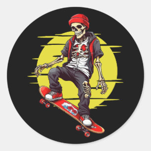 Skateboarding Skeleton Classic Round Sticker