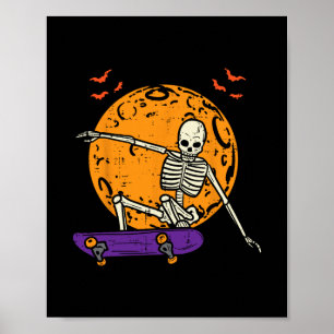 Skateboarding Skeleton Funny Halloween Skater Men Poster