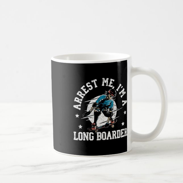 Skateboarding Skeleton Longboard Distressed  Coffee Mug (Right)
