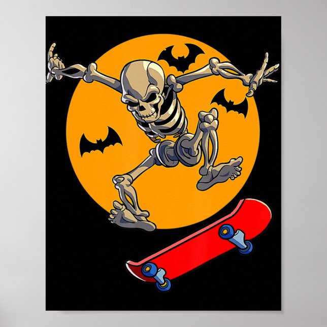 Skateboarding Skeleton Men Boys Skater Skateboard  Poster (Front)
