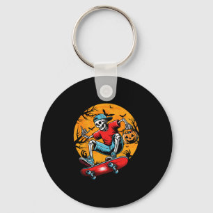 Skateboarding Skeleton Pumpkin Funny Skateboard Ha Key Ring