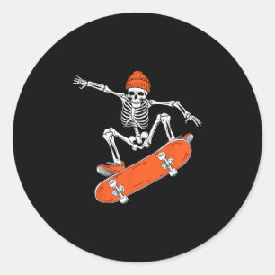 Skateboarding Skeleton Riding Skateboard Halloween Classic Round Sticker