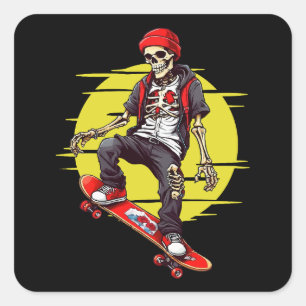 Skateboarding Skeleton Square Sticker