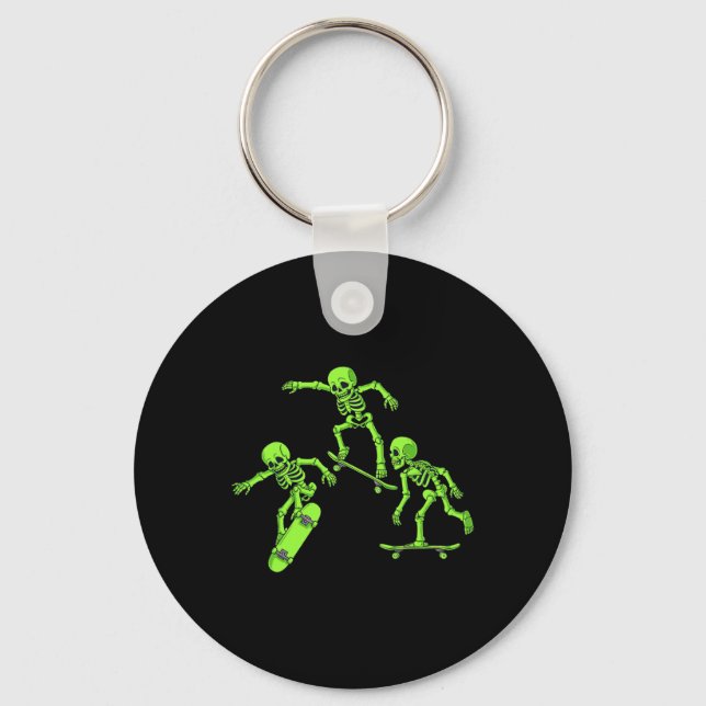 Skateboarding Skeletons Halloween Skater Boys Kids Key Ring (Front)