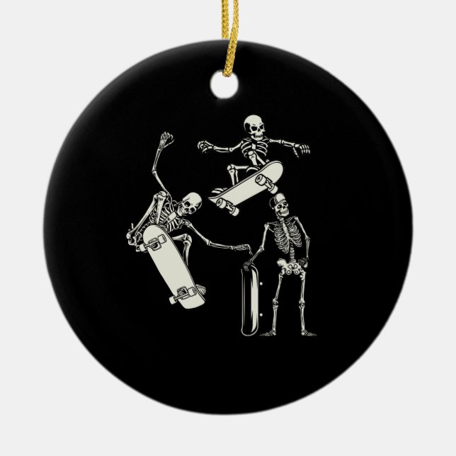 Skateboarding Skeletons Skeleton Skater Halloween Ceramic Ornament (Front)