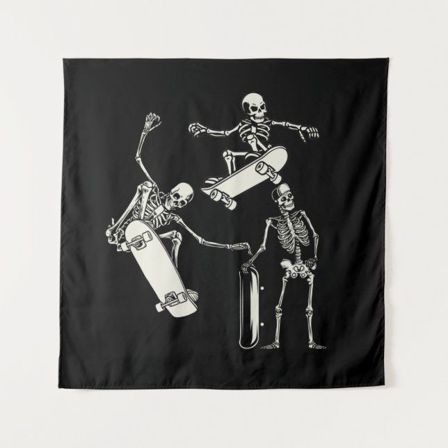 Skateboarding Skeletons Skeleton Skater Halloween Tapestry (Front)
