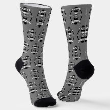 Skateboarding Skull Wings Design on Grey Socks