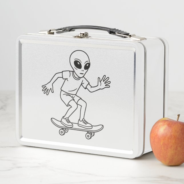 Skateboarding Space Alien Metal Lunch Box (In Situ)