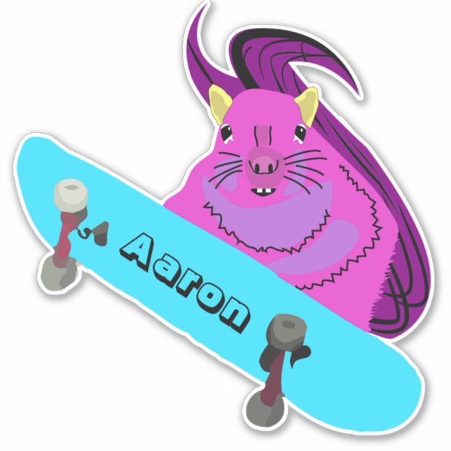 Skateboarding squirrel personalised vinyl sticker (Front)