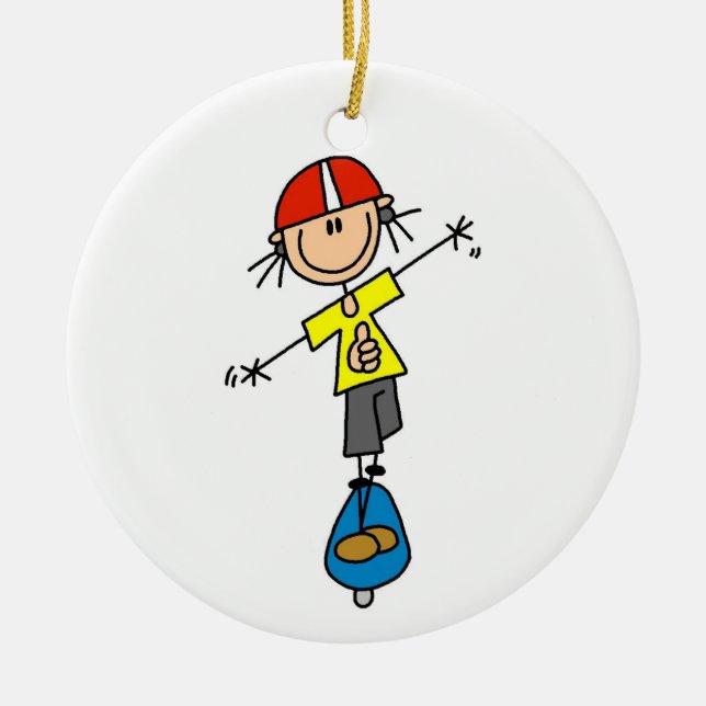 Skateboarding Stick Figure Ceramic Ornament (Front)