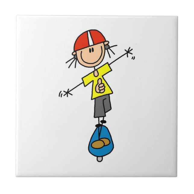 Skateboarding Stick Figure Ceramic Tile (Front)