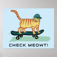 Skateboarding Tabby Cat Cute CUSTOM TEXT Nursery 
