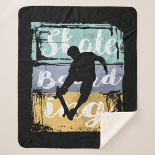 Skateboarding Tee - Vintage Retro Skateboarder Sherpa Blanket