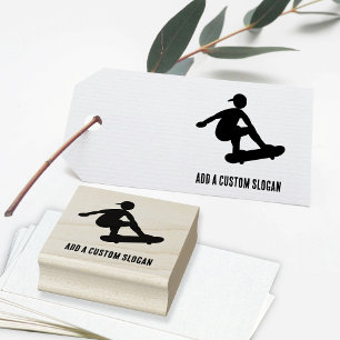 Skateboarding Teen - Silhouette with Custom Slogan Rubber Stamp