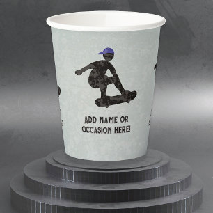 Skateboarding theme steel metal look teen or man's paper cups