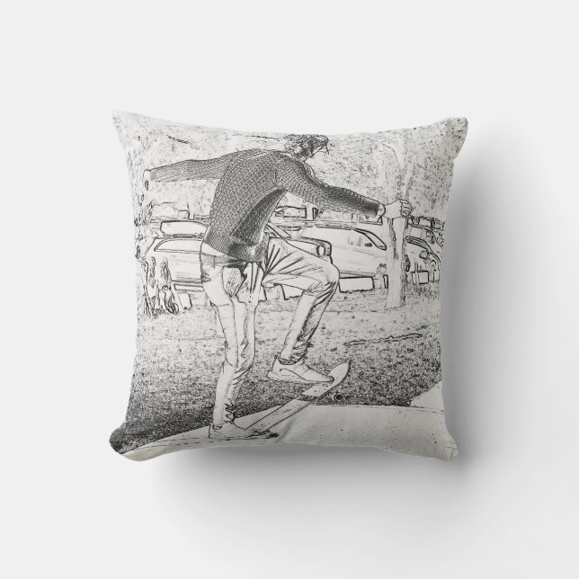 Skateboarding Trickster Sketch  Cushion (Front)