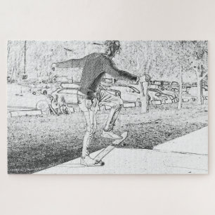 Skateboarding Trickster Sketch Jigsaw Puzzle