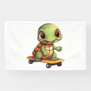 Skateboarding Turtle, Athletic Animal Design Banner