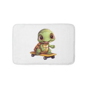 Skateboarding Turtle, Athletic Animal Design Bath Mat
