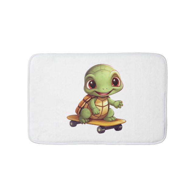 Skateboarding Turtle, Athletic Animal Design Bath Mat (Front)