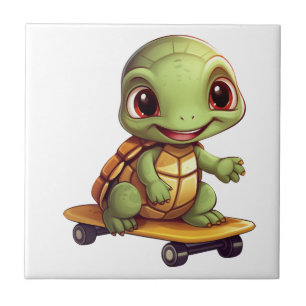 Skateboarding Turtle, Athletic Animal Design Ceramic Tile