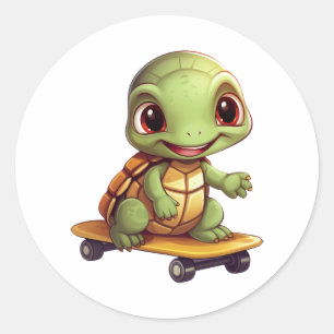 Skateboarding Turtle, Athletic Animal Design Classic Round Sticker