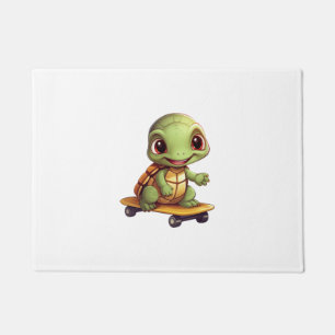 Skateboarding Turtle, Athletic Animal Design Doormat