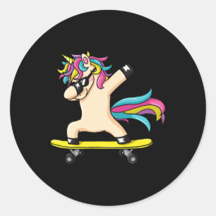 Skateboarding Unicorn For Dab Unicorn Lover And Sk Classic Round Sticker