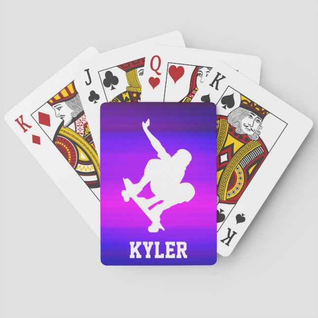 Skateboarding; Vibrant Violet Blue and Magenta Playing Cards (Back)