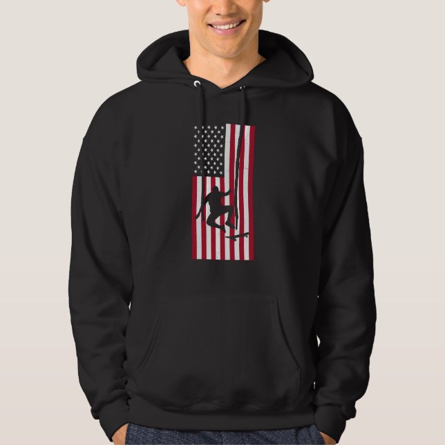 Skateboarding Vintage American Flag Skateboarding Hoodie (Front)