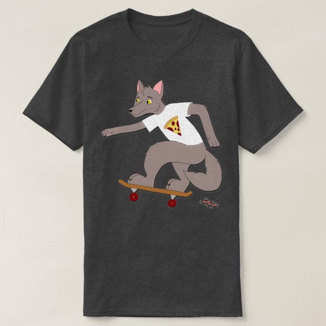 Skateboarding Wolf With Pizza T T-Shirt (Design Front)
