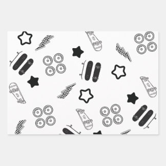 Skateboarding Wrapping Paper Flat Sheet Set of 3