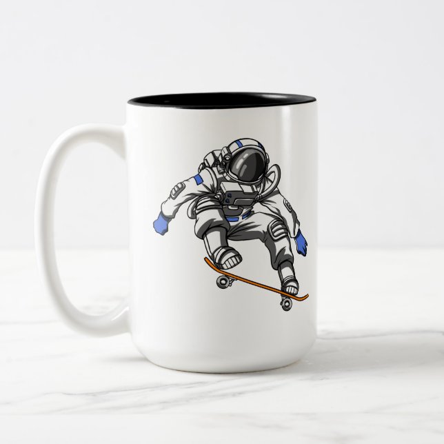 Skater Astronaut Skateboarding Cosmic Space Two-Tone Coffee Mug (Left)