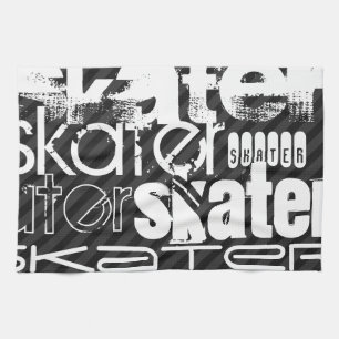 Skater; Black & Dark Grey Stripes Tea Towel