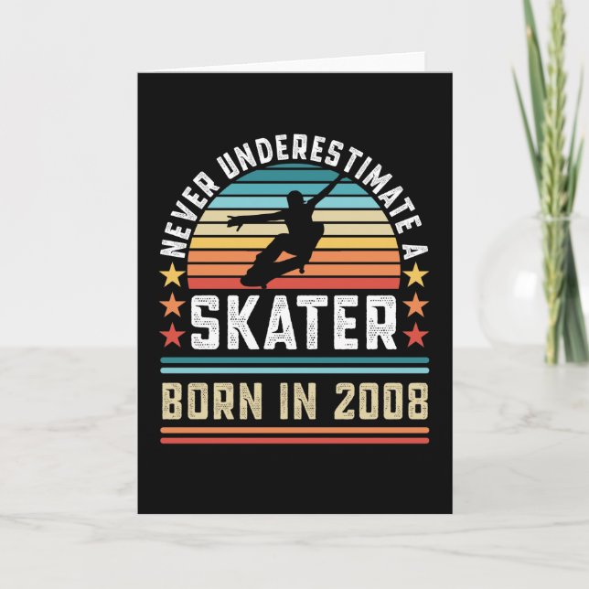 Skater born in 2008 Skateboarding Birthday Gift Card (Front)