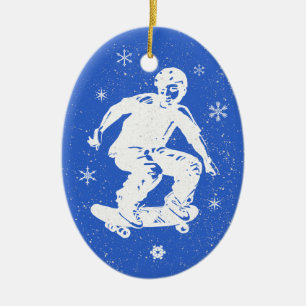 Skater Boy Awesome Snowflake Christmas Ceramic Ornament