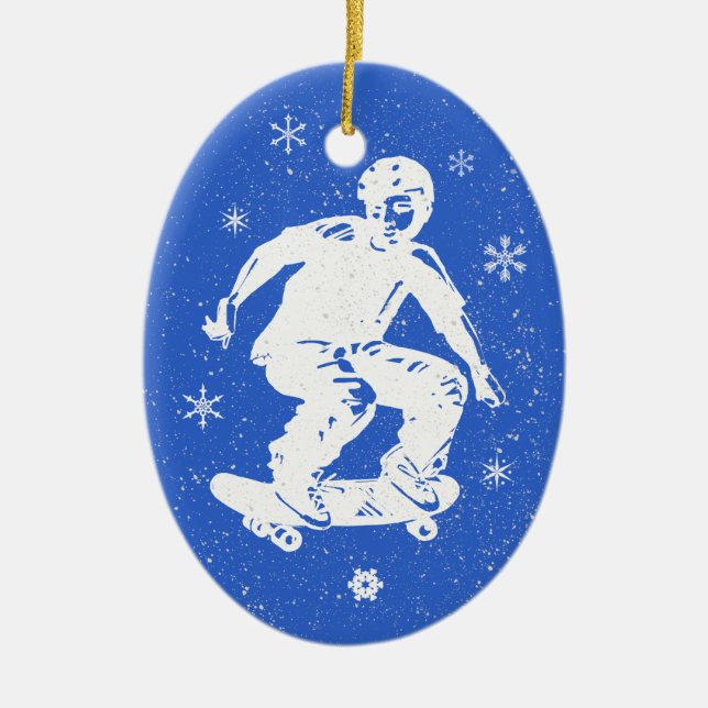 Skater Boy Awesome Snowflake Christmas Ceramic Ornament (Front)