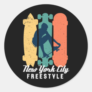 Skater Boy New York City Vintage Street Skateboard Classic Round Sticker