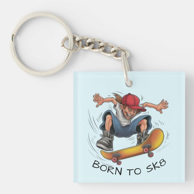Skater Boy Skateboarding Key Ring (Front)