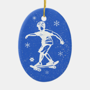 Skater Boy Snowflake Christmas Ceramic Ornament