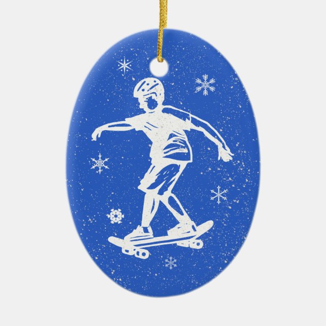 Skater Boy Snowflake Christmas Ceramic Ornament (Front)