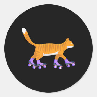 Skater Cat Inline Skateboard Skates Skates Animal Classic Round Sticker